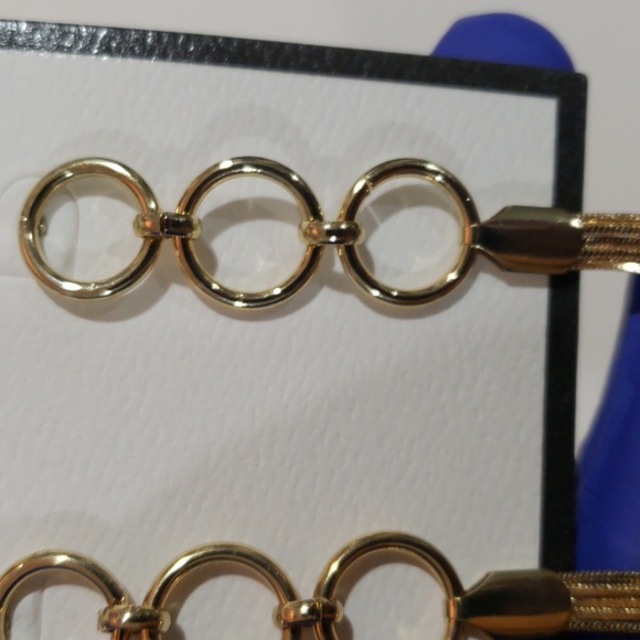 Gold tone Triple Hoops Drop Tassel Fringed Earrings - Women's Fashion Jewelry - Picture 9 of 9